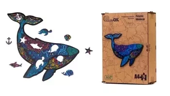 Puzzle drewniane eko 75 Potężny wieloryb A4 - PuzzleOK