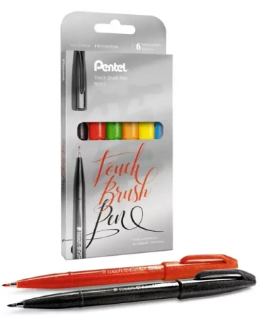 Pisak/pędzelek do kaligrafii SES15 6 kolorów - PENTEL
