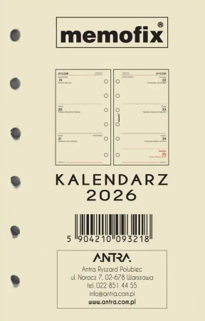 Wkład kalendarzowy 2026 Memofix A6 TDW - Antra