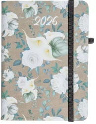 Kalendarz 2026 A6 tyg. Flamenco białe kwiaty - praca zbiorowa