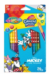 Kredki ołówkowe trójkątne Colorino Kids 24 kolorów 12 sztuk z temperówką Mickey - PATIO