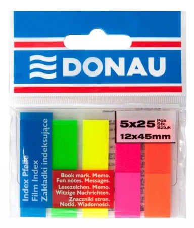 Zakładki indeksujące PP 12x45mm 5x25 kart - Donau