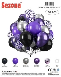 Balony czarne, fioletowe, konfetti 50szt - Sezona