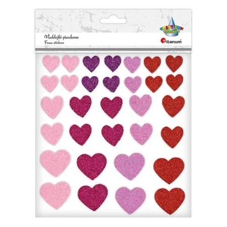 Naklejki piankowe brokatowe serca mix 32szt. - Titanum