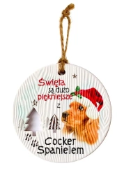 Zawieszka ceramiczna Boże Narodzenie Spaniel - Kukartka