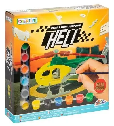 Drewniany helikopter, 6 farb + pędzel - Icom