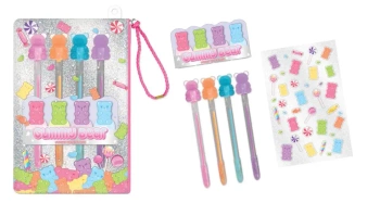 Długopisy żelowe z naklejkami w saszetce Misie żelki - Hot Focus