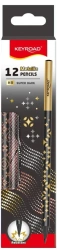 Ołówek Metallic okrągły czarne drewno 12szt - Keyroad