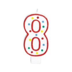 Świeczka urodzinowa cyferka 8 biała w kropki - Amscan