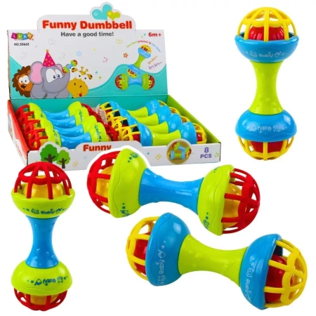 Grzechotka gryzak dla niemowląt hantelek kolorowy - Leantoys