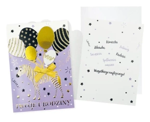 Karnet B6 Urodziny zebra, balony - Kukartka