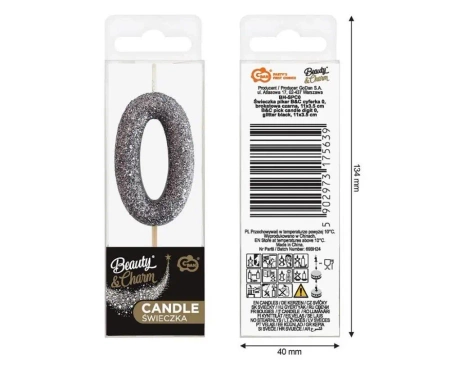 Świeczka piker 0 czarna brokatowa 11x3.5 cm - Godan