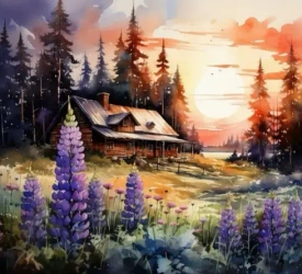 Diamentowa Mozaika Dom górski i zachód słońca NO-2000153 - Norimpex