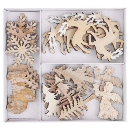 Drewniane motywy świąteczne naturalne 24szt - Dalprint dpCraft