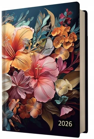 Kalendarz 2026 A5 dzienny z gumką kwiaty - Evena