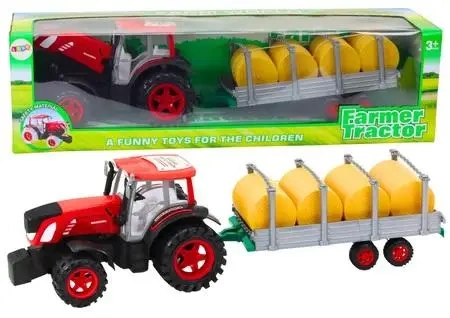Traktor rolniczy z przyczepą i balami siana napęd - Leantoys