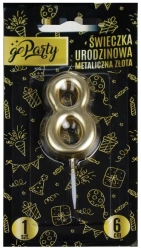 Świeczka urodzinowa 8 Metaliczna złota - GoParty