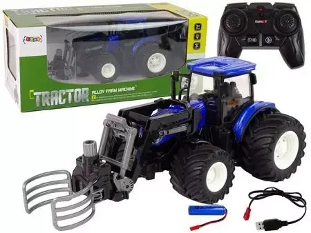 Traktor R/C z chwytnikiem niebieski - Leantoys