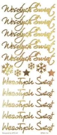 Naklejki ażurowe Wesołych Świąt złote 16szt - Dalprint dpCraft