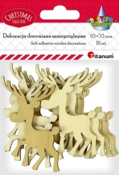 Drewniane renifery samoprzylepne 10szt - Titanum