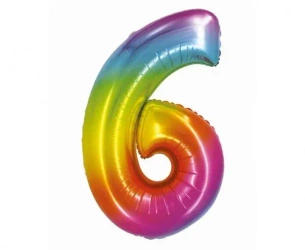 Balon foliowy cyfra 6 tęczowa Smart 76cm - Godan