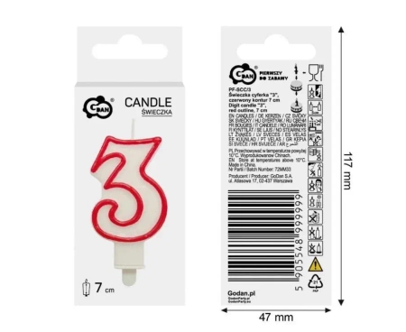 Świeczka 3 czerwony kontur 7cm - Godan