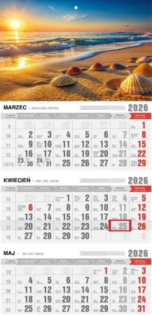 Kalendarz 2026 trójdzielny z magnesem plaża - Pan Kalendarzyk