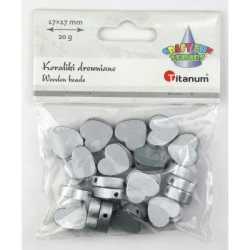 Koraliki drewniane serca płaskie srebrne 17x17mm - Titanum