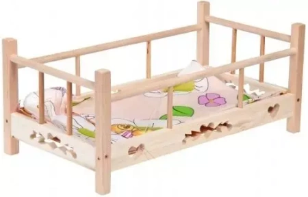 Łóżeczko drewniane dla lalki z pościelą MIX - Malimas