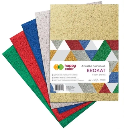 Arkusze piankowe A4 5 kolorów Brokat HAPPY COLOR - GDD