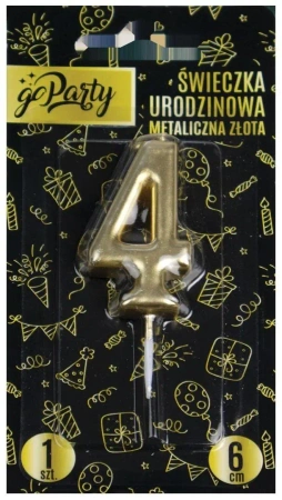 Świeczka urodzinowa 4 Metaliczna złota - GoParty