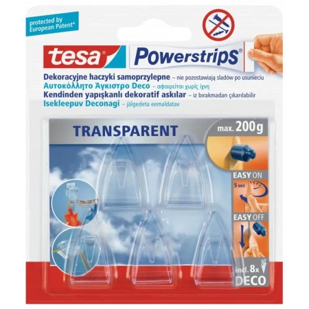 Haczyki samoprzylepne Powerstrips Deco Tesa przeźroczyste blister 5szt.