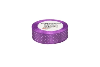 Wstążka satynowa w kropki jasna fioletowa 25mmx22m - Brewis