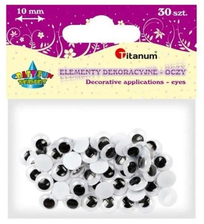 Oczy bez kleju i rzęs 10mm 30szt - Titanum