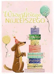 Karnet B6 Urodziny - Jamnik z prezentami - Henry