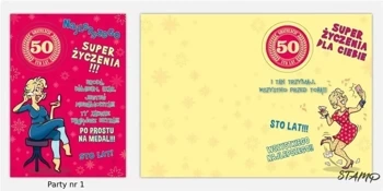 Karnet Party naklejany B6+koperta Urodziny 50 wz01 - Stamp