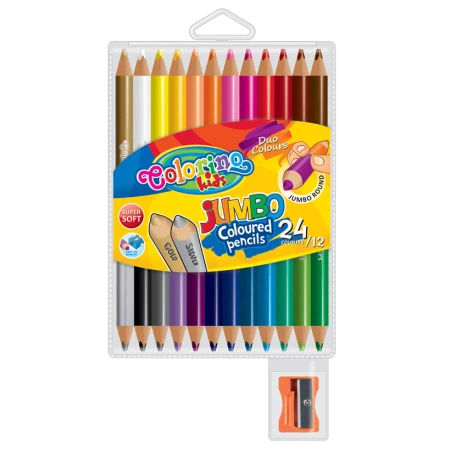 Kredki ołówkowe okrągłe jumbo Colorino Kids z temperówką 12 sztuk 24 kolory - PATIO