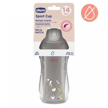 Kubek niekapek termicz ze słomką 266ml szary 14m+ - Chicco