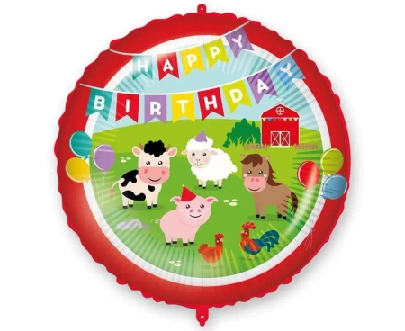 Balon foliowy 46cm Happy Birthday Farmyard - Godan