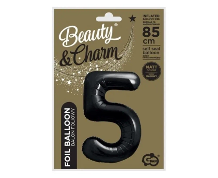 Balon foliowy B&C cyfra 5 matowa czarna 85cm - Godan