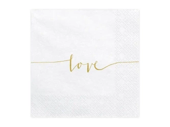 Serwetki Love złote 33x33cm 20szt - PartyDeco