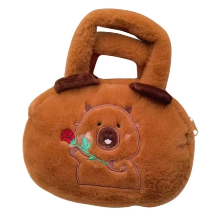 Torba pluszowa Kapibara z różą brązowy 20cm - Leantoys