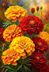 Diamentowa Mozaika Kwiaty aksamitki żółto-czerwone NO-2003127 - Norimpex