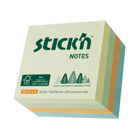 Notes samoprzylepny 76x76mm 4 kolory pastel 400k. - Stickn