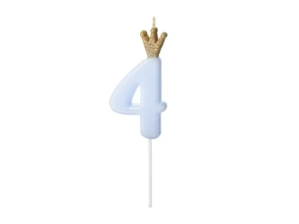 Świeczka urodzinowa 4 jasny niebieski 9,5cm - PartyDeco
