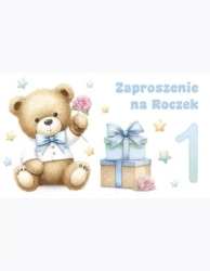 Zaproszenie Z 160x95 Urodziny Roczek zest. 60086 Dziecięce - Baby, Chłopiec, Dziecięce, Misie, Roczek, Urodziny - POL-MAK