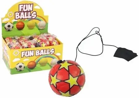Piłka nożna na gumce jojo 6cm czerwona z gwiazdami - Leantoys