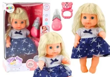 Lalka w granatowej sukience siusiająca butelka - Leantoys