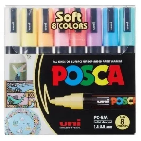 Markery pastelowe PC-5M Soft 8 kolorów POSCA UNI - Uni Mitsubishi Pencil