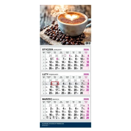 Kalendarz 2026 Trójdzielny Twarda Główka Kawa - O-press